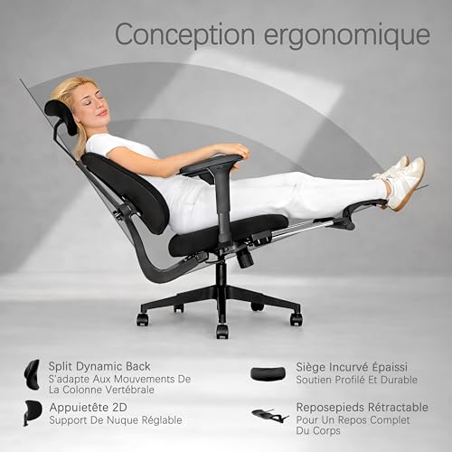 Chaise de bureau ergonomique avec dossier dynamique Flex S3 et accoudoirs 4D - 5