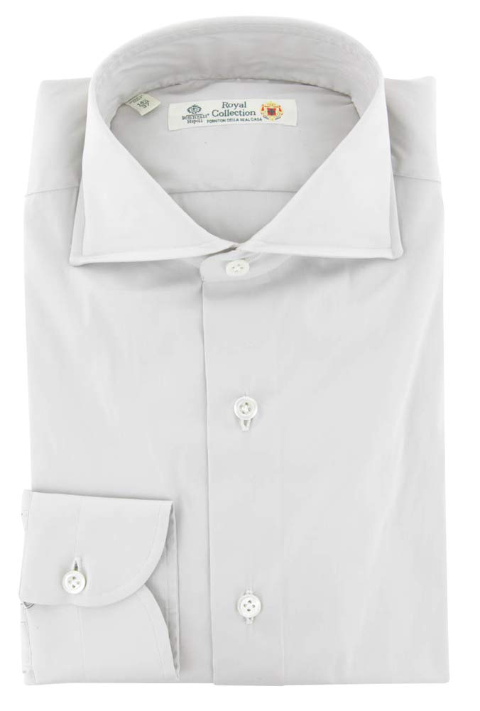 Luigi Borrelli Off-White Solid Button Down Spread Collar Cotton Blend Slim Fit Dress Shirt Size Medium 16