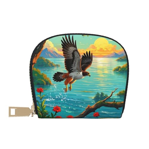 Hawk's Horizon Print Credit Card Holder, PU Leather Small Card Bag Wallets with Zipper for Women Men id Business Card2