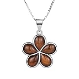 Aloha Jewelry Company Sterling Silver Genuine Hawaiian Koa Wood Plumeria Flower Necklace Pendant with 18' Box Chain, Nickle Free Hypoallergenic for Sensitive Skin, Gift Box Included (18mm, Koa Wood)