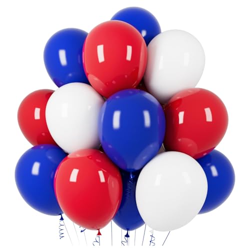 100PCS Red White and Blue Balloons 12 Inch Royal Blue Red White Latex Balloons with 2 Ribbon for Birthday Wedding Engagement Graduation Baseball Party Decoration