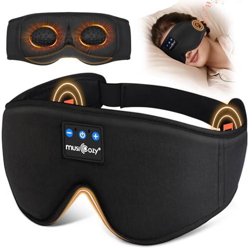 MUSICOZY schlafkopfhörer,100% Verdunkelung 3D Schlafmaske mit Kopfhörer zum schlafen,Weich schlaf kopfhörer mit Bluetooth V5.4 & 16 Stunden Spielzeit für Reisen/Nickerchen/Yoga/Meditation