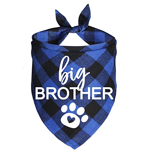 Image of JOTFA Big Brother Dog Bandana, Plaid Pregnancy Announcement Dog Bandanas for Dogs (Blue, Big Brother)