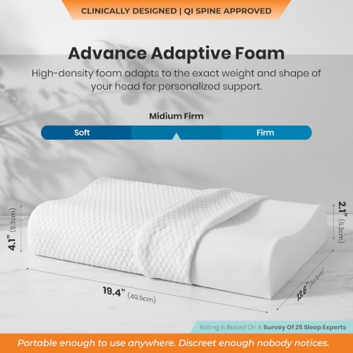 Image of Memory Foam Neck Support Pillow - Pack of 2 | 5-Year Warranty | QI Spine Clinic Designed Cervical Orthopedic Contour Pillow for Side & Back Sleepers | Neck Pain Relief & Spinal Alignment |