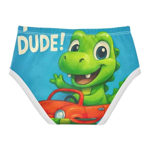 Girls Panties, Cute Green Cartoon Dinosaur Toddler Panties, Girls Underwear Cotton, 2T–8 Years2