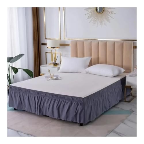 UIJIQX Faldón de encaje con volantes para cama de 153 x 203 x 38 cm, color liso, lavable a máquina, color gris oscuro