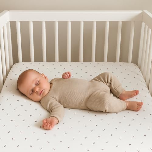 Image of Ely's & Co. Patent Pending Waterproof Crib Sheets, 100% Cotton with Waterproof Lining - Built in Mattress Protector, 2 Pack Fitted Crib Sheet Set, Berry and Cluster Dot (Lavender) 28 inch x 52 inch