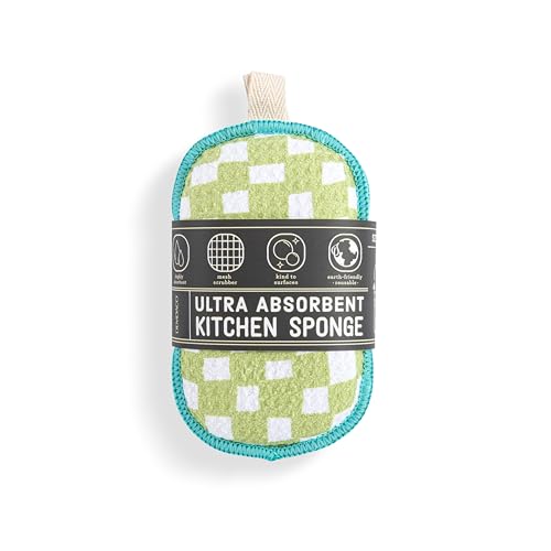 Image of Demdaco Absorbent Reversible Mesh Sponge, Dish Cleaning Supplies, 3 x 5 Inch Polyester, Green Checkers - Pack of 2