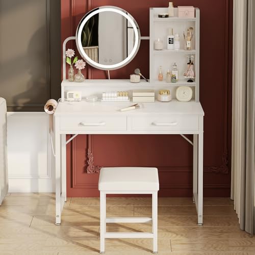 ODK Schminktisch mit LED-Lichtern, Verstellbare Helligkeit & Höhenverstellbar für 120-180 cm, 2...