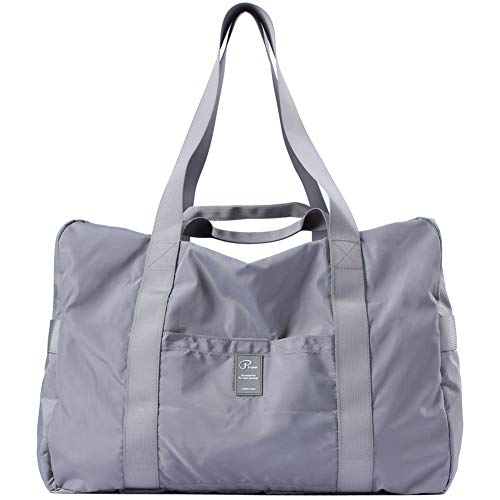 VanFn Sac de voyage pliable, sac de sport, sac fourre-tout en nylon imperméable, sac à main à bandoulière, sac de sport léger pour femme et homme, sac de week-end en plein air, gris, Classique Cover