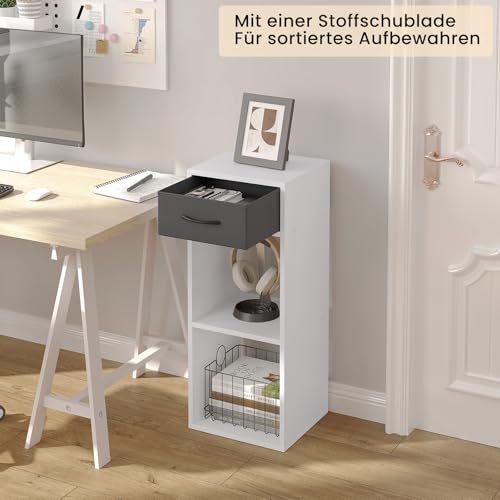 WOLTU Bücherregal mit 3 Ebenen, Standregal mit 1 Stoffschublade 2 Würfeln, offenes Regal, Aufbewahrungsregal klein, für Wohnzimmer Schlafzimmer Kinderzimmer, 32,4x80x30 cm, weiß, SK055ws