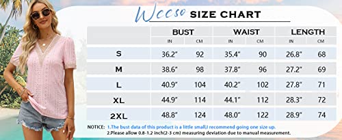 Weeso Womens Short Sleeve Tops Dressy Casual Sexy Lace V Neck T Shirt Black M #TOP4