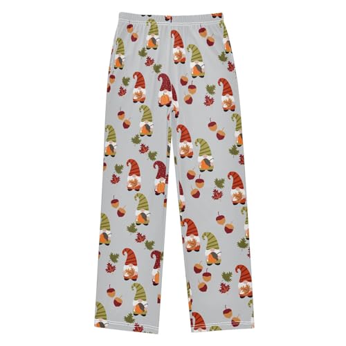 Autumn Maple Leaf Gnome Boys Long Pants Soft Trousers Elastic Waist Kids Lounge Bottoms with Pockets S-XL