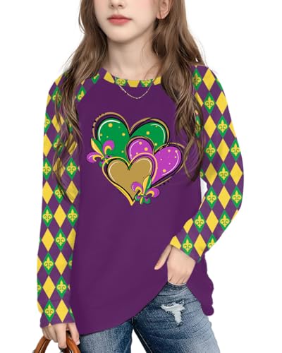 Image of Mardi Gras Shirt for Kids: Toddler Boys Girls Mardi Gras Long Sleeve Happy Carnival Outfits Mask Graphic Tee 4-12 Years
