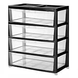 SIDSONS Jumbo Chest 4 Drawers Storage Unit, Plastic Drawers Home Office Closet Bedroom Dorm, Modular Storage Tower Cabinet Nursery School Storage Solution (Black/Clear, 4 Drawers Jumbo)