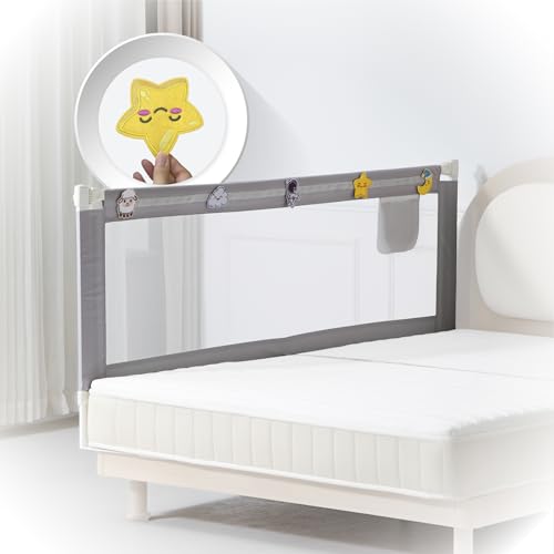 WOLKENGLÜCK Rausfallschutz | Bettrausfallschutz für Kinder & Babys | Faltbares Bettschutzgitter für Kinderbetten & Boxspringbett | Passend für 99% Aller Matratzen | 200×71-89×48,5 cm, Grau