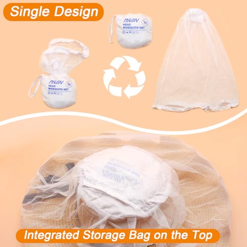 Anvin Mosquito Head Net Bug Hood para Pesca, Camping, Jardinería Sombrero Compatible Insect Shield Cubierta Transpirable de Malla para Cara contra Insectos y Mosquitos (3 Piezas, Diseño Mejorado de Una Sola Pieza, Blanco) miniatura 4