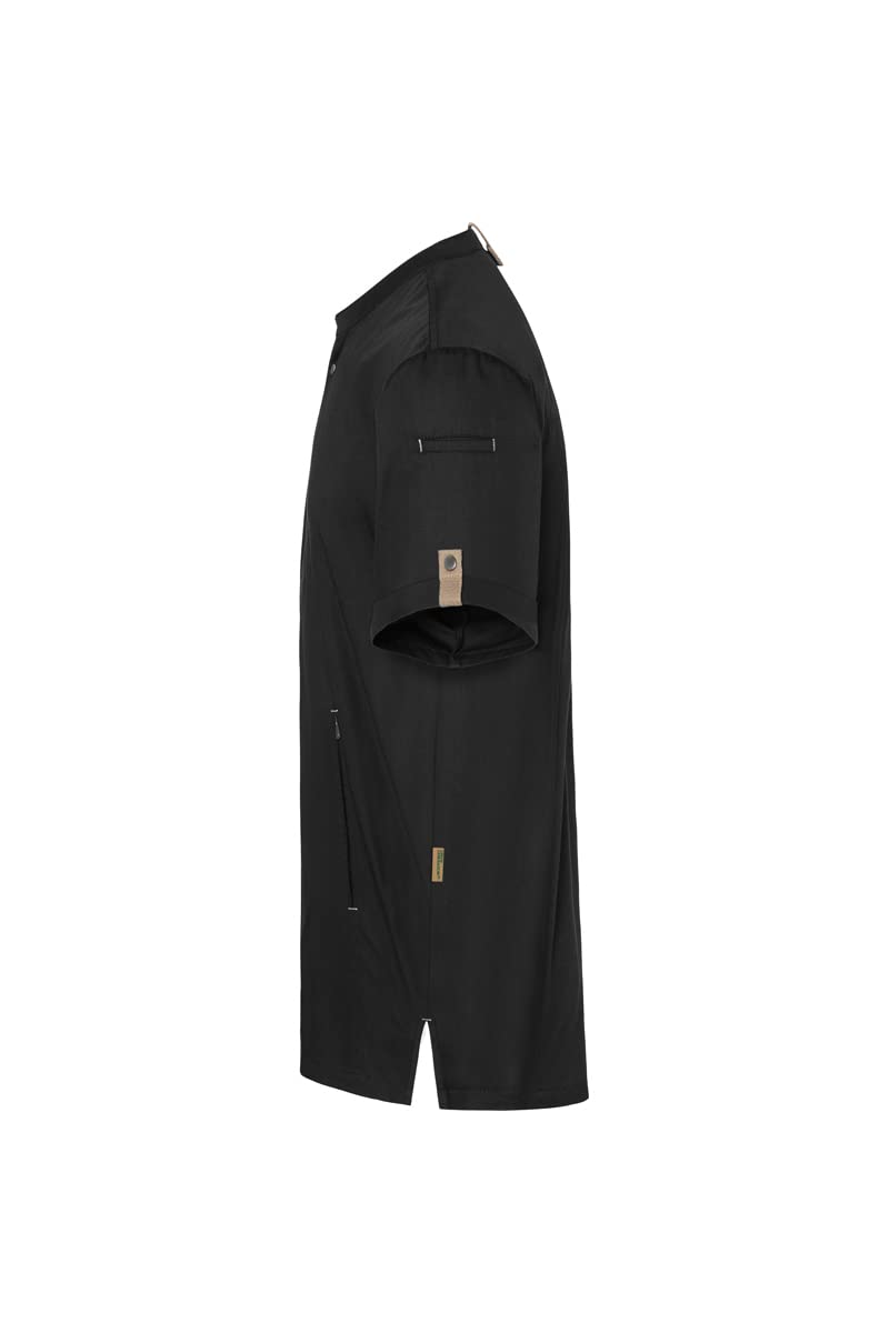 Karlowsky JM 36 PASSION GREEN-GENERATION Kurzarm Kochjacke aus Recyceltem Plastik, Vorderseite: 65% Polyester/35% Baumwolle, Rückseite: 100% Polyester, Schwarz, Größe 64