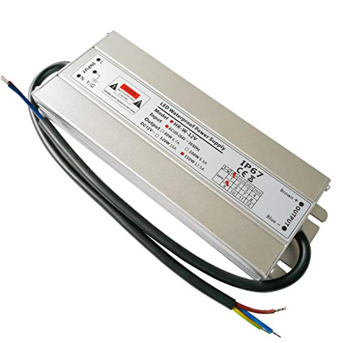 YAYZA! 1-Pack Compact Ultra-Slim Waterproof IP67 12V 12.5A 150W Low Voltage LED Driver Transformer Universal AC DC Switching Power Supply Indoor Outdoor Adapter