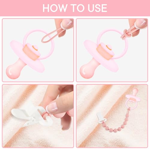 MINMUNJIU Pacifier Clips Baby Girl, 4 Pack One Piece Flexible Soft Binky Clips Silicone Pacifier Holder Clip for Girls, Baby Girl Newborn Essentials
