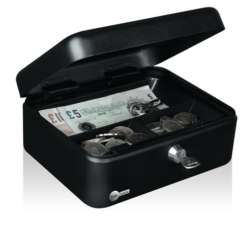 Yale YCB/090/BB2 Caisse à monnaie et billets à clé - Taille Medium - Caisse en acier, 6 Compartiments pour ranger et transporter l'argent, 2 clés incluses,...