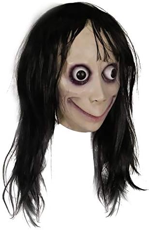 MOLEZU MOMO Mask Horror Devil Mask with Long Hair, Scary Costume Halloween Creepy Cosplay Party Decoration Prop