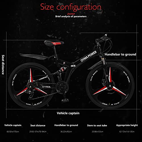 26'' Folding Mountain Bike, Foldable Adult Outdoor Racing Bicycle, 21 Speed Hybrid Mtb Bikes, Complete Cruiser Beach Snow Cycling, Women Men City Commuter Road Bicycle (Red) #TOP4