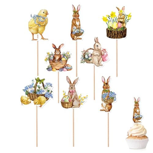 Choix de fête pour les cupcakes, décorations de gâteau pour Pâques - 8 pièces de choix de papier à gâteau réutilisable pour Pâques - Décoration de chambre Choix de gâteau avec impression claire pour