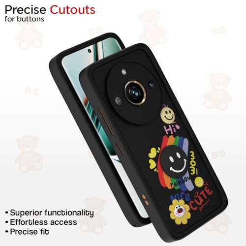 Image of Pikkme Back Cover for Realme 11 Pro /Pro Plus 5G | Soft Silicone| Cute Rainbow Smile & 3D Cartoon Flower Design | Shockproof Raised Camera Protection Bumper Case (Black)