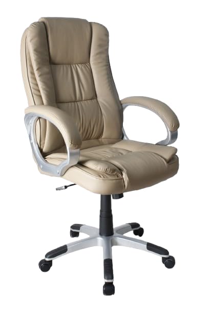Mr Dreams. Silla de Oficina Ergonómica – Silla Escritorio y Silla Gamer de Cuero Sintético, Reclinable, Giratoria, con Apoyo Lumbar, Altura Ajustable y Ruedas Resistentes. Modelo Madrid. Color Beige