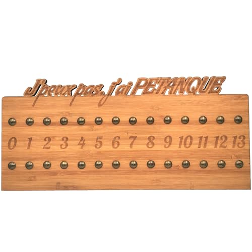 Tableau score pétanque bois extérieur marqueur points gravé sur pied et mural