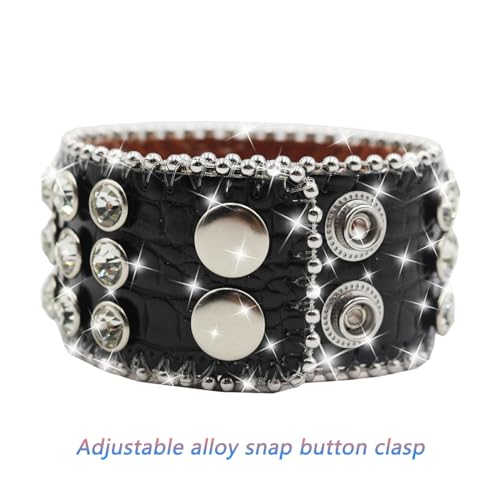 Rhinestone Bracelet LeatherCrown Rhinestone Bracelets For Men And Women, Leather Cuff Bracelet, Punk Bracelet, Studded Wristband, Fashion Bracelet, Adjustable Silver Leather Wristband Cuff Bracelet Punk Bracelet3