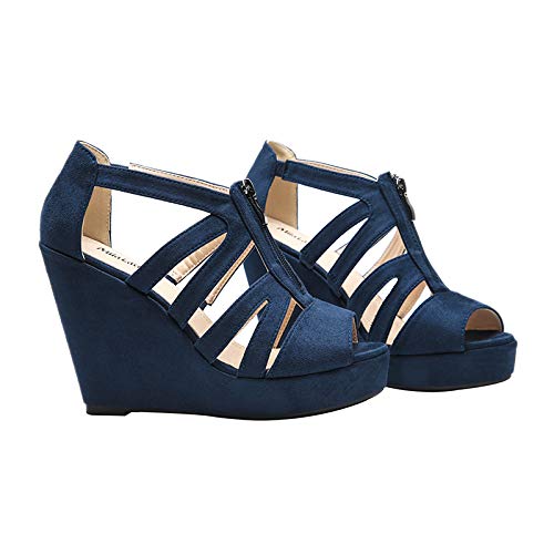 Mila Lady Lisa 5 Zippered Strappy Open Toe Platform Wedges Heeled Sandals Shoes for Women - Image 4