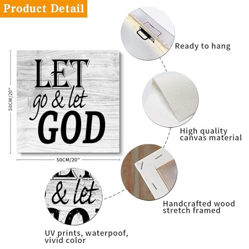 Cuadro de lienzo motivacional Let Go & Let GOD para decorar el dormitorio con estilo rústico 4