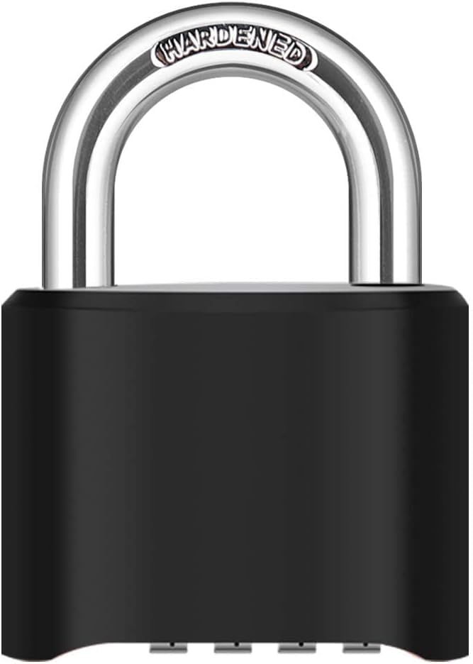 4 Digit Heavy Duty Combination Lock Outdoor Waterproof Padlock 1.3 Inch Shackle for Gate, Fence,Toolbox, Case, Hasp Storage, Gym Locker, Sports Locker, School Locker (Black)