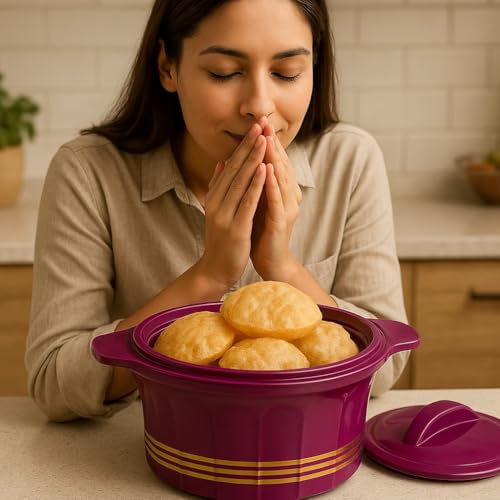 Image of Premium Insulated Casserole Hot Pot for Kitchen | Double Wall Hot Box for Chapati, Curry & Food Storage | Elegant Floral Design Casserole | Keeps Food Hot for Hours | (pink)