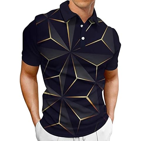 Hodaweisolp Men Short Sleeve Polo Shirt Casual Printed Collared Slim Fit Golf Shirts Tops 3D Cubic Geometry-XXL Cover