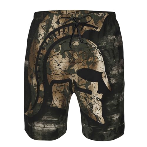 Spartan Warrior Camo Green Black Mens Swim Trunks Swim Board for Teen Shorts Surf Swimming Beach Trunks X-Large, White