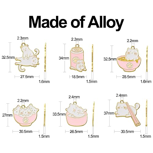 Stiesy 12 pcs 6 Styles Cat Charms Pendants Enamel Kitten Charms Cute Cat in Pink Bowl Dangle Charms for DIY Crafts Bracelet Jewelry Making - Image 2