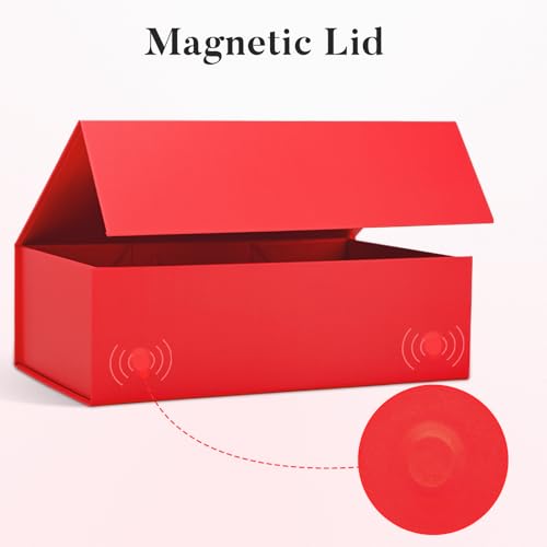 Image of LIFELUM Red Magnetic Gift Box for Christmas Presents, 14 inchx8.5 inchx4.5 inch