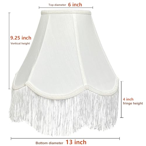 TOOTOO STAR Scalloped Lamp Shades Fringe Trim, 6\"x13\"x9.25\"(Spider) Bell White LampShades,Replacement Lamps Shade for Table Lamps, Floor Lamps, Easy Assembly - Thumbnail 2