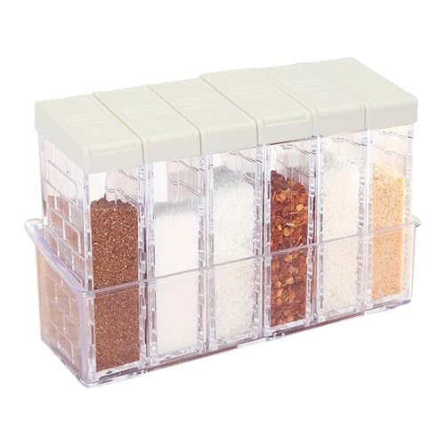DIFU Juego de 6 tarros de almacenamiento de 100 ml con tapa, 6 tarros transparentes de 16,5 x 6,5 x 10,5 cm, para especias como sal, azúcar, comino, especias, MSG, pimienta