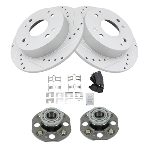 Image of TRQ Performance Rear Brake Pad and Rotor Set Semi Metallic Coated Rotors Compatible with 1998-2002 Honda Accord