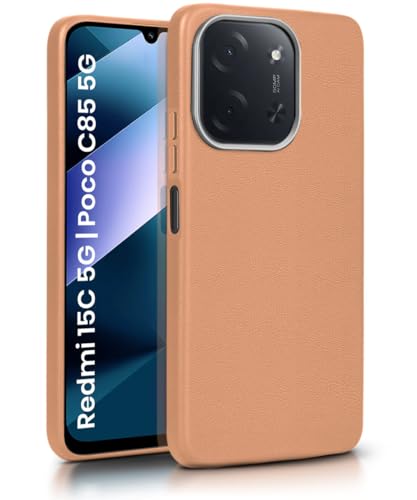 Image of WOW IMAGINE Back Cover for Mi Redmi 15C 5G | Poco C85 5G 2025 | Ultra Slim Flexible Non-Slip Grip | Inner Fabric | Metal Camera Ring & Lightweight Soft Silicone Mobile Case - Tan Brown