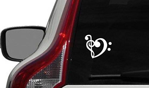 Music Notes Heart Car Vinyl Sticker Decal Bumper Sticker for Auto Cars Trucks Windshield Custom Walls Windows Ipad MacBook Laptop and More (White)