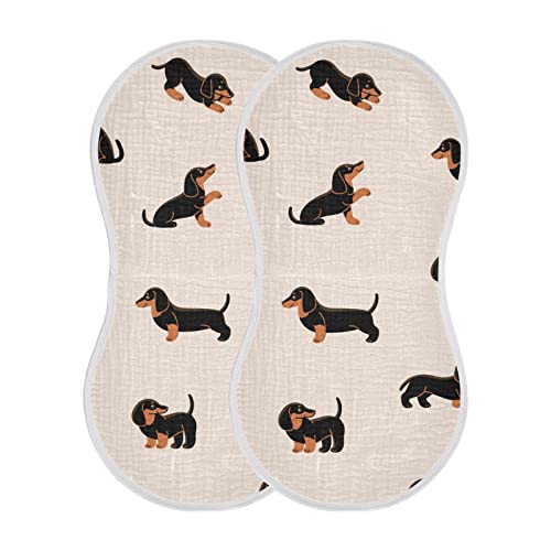 Image of WELLDAY Muslin Baby Burp Cloths Set of 2, Soft Absorbent Cute Dogs Dachshunds Muslin Washcloths, Bibs, Face Towel for Newborn Boys Girls, 22 x 11 Inch