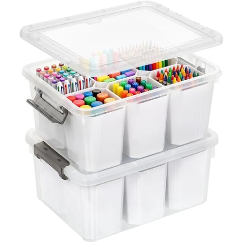 Image of 17 QT Marker Organizer, Craft Organizers and Storage with 6 Detachable Inserts, Art Supply Organizer for Crayons, Pencils, Marker, 2 Packs