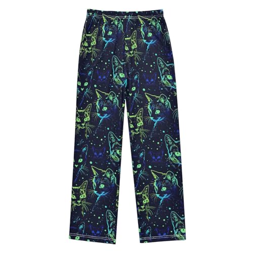 Cute Cats in Neon Big Graffiti Pajamas Bottoms with Pockets Comfy Pjs Sleepwear Elastic Waistband Pajamas Pants Lounge Pants