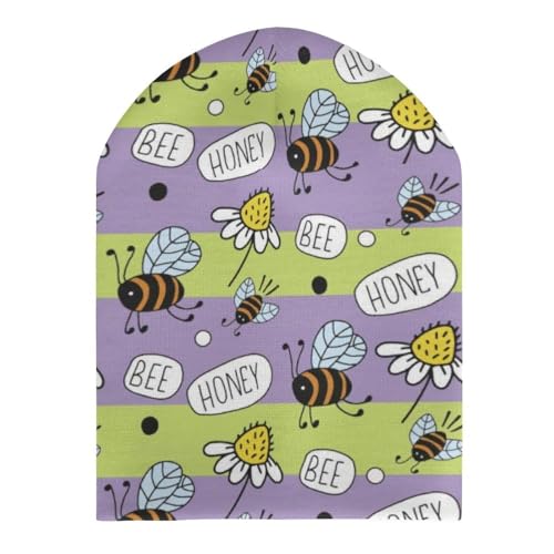 Cute Daisy Honey Print Kids Beanie Hat for for Girls Boys Children Cap Winter Knitted Chemo Cancer Headwear Accessories Gifts Decoration Black3