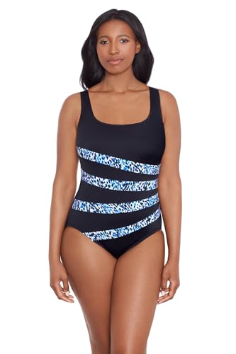 Longitude Women's Swimwear Spotty Skin Fan Tank Soft Cup One Piece Swimsuit, Turquoise, 14